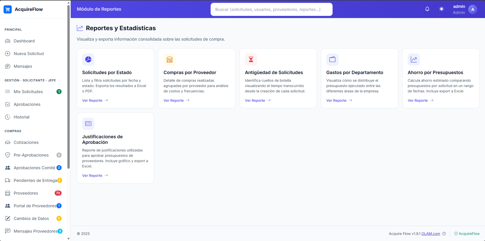 AcquireFlow — Dashboard Compras